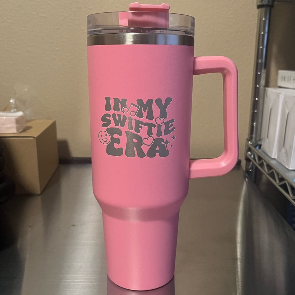 Pink Travel Mug, perfect for any Swiftie!